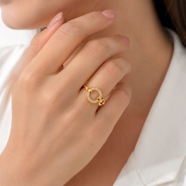 Anti tranish Gold plated circle Orbit charm with CZ stone Rings for adults - 1PC
