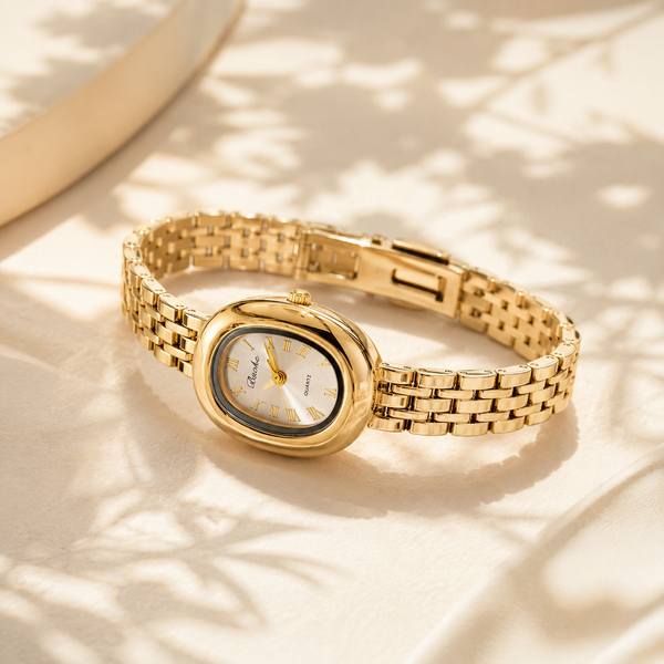 Watches Gold-Tone Round Dial Panther Link Bracelet Watch for Women - House of Viya
