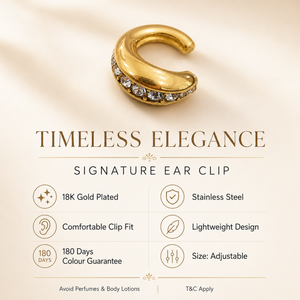 Ear Clips Gold-Tone Hoop White Crystal-Studded Elegant Drop Style