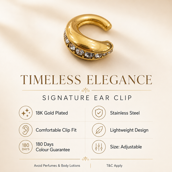 Ear Clips Gold-Tone Hoop White Crystal-Studded Elegant Drop Style - House of Viya