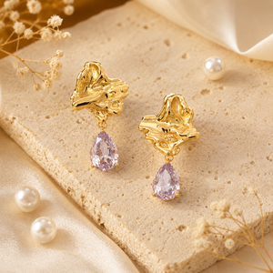Earrings Gold-Tone Ornamental Filigree Stone Earrings - House of Viya