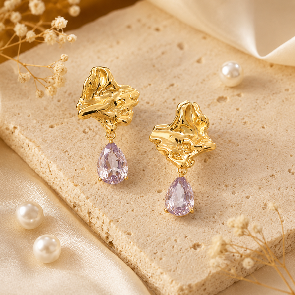 Earrings Gold-Tone Ornamental Filigree Stone Earrings - House of Viya