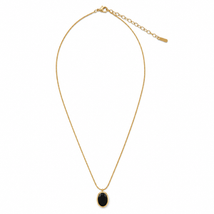 Chain 18K Gold-Plated Slim Chain with Oval Black Stone Pendant - House of Viya