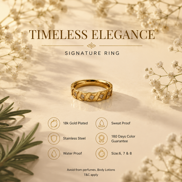 Anti tranish Gold plated Square with CZ stone Rings for adults - 1PC