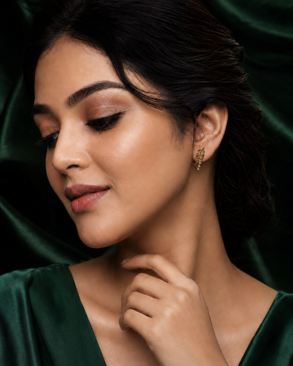 Earrings Pave Leaf Hoop, Emerald Drop & Starburst Stud Earrings Set of 3 Pairs