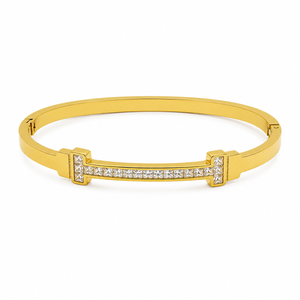 Gold Oval Bezel Diamond Accent Kada for Women | Ellipse Stone Stainless Steel Ladies Bangle | Sleek Festive Jewellery
