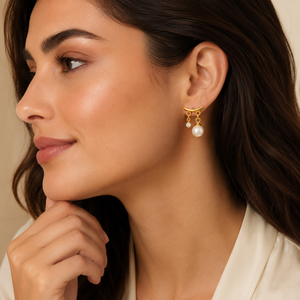 Earrings Gold-Tone White Pearl Dangle Drop Earrings