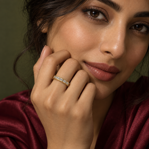 Rings Dual-Tone Polished White Stone Wide-Band Ring