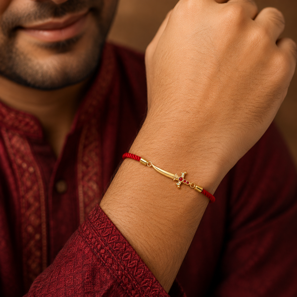 Rakhi Stone-Studded Sword Motif Traditional Design Rakhi