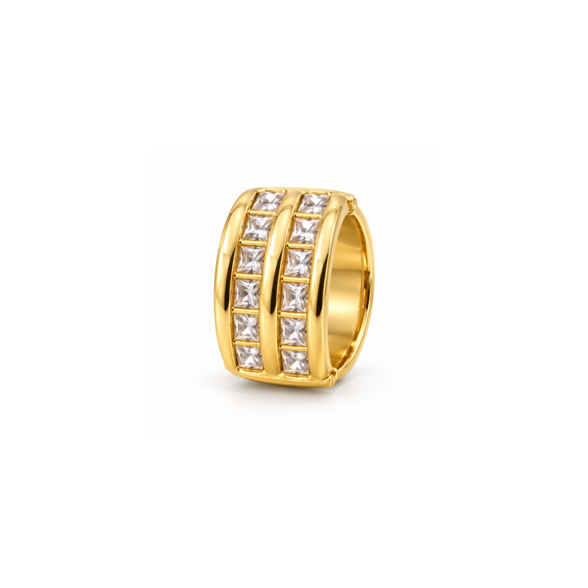 Rings Dual-Tone Polished White Stone Minimalist Ring