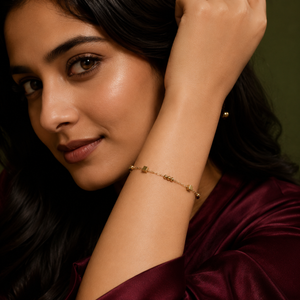 Gold Plated Small Cube Bead Station Dual Strand Delicate Chain Bracelet with Lobster Clasp
