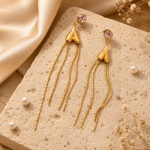 Earrings Gold-Tone Chevron Pattern Crystal Earrings - House of Viya