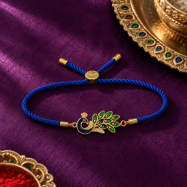 Rakhi Stone-Studded Peacock Motif Floral Design Rakhi