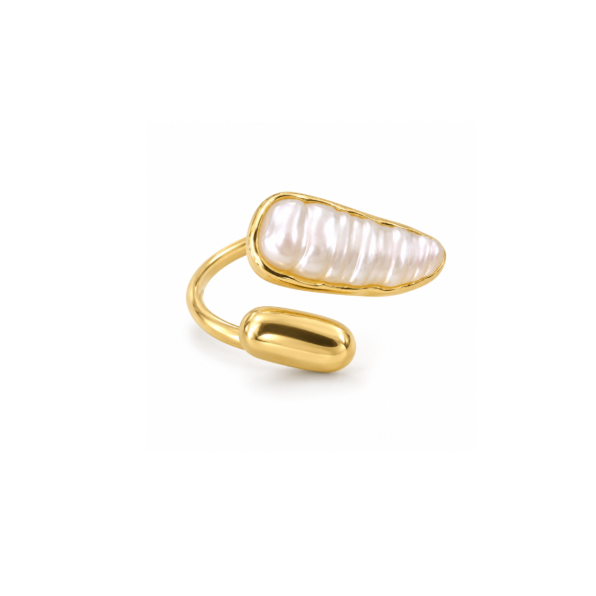 Rings Dual-Tone Polished White Stone Wide Band Ring