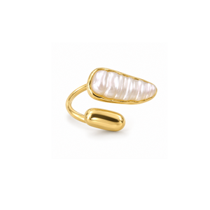 Rings Dual-Tone Polished White Stone Wide Band Ring