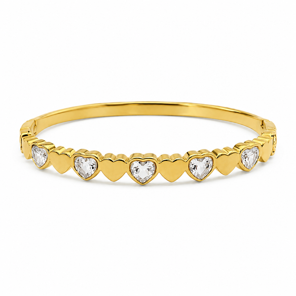 Gold Cluster Diamond Trio Oval Kada for Women | Three Stone Group Stainless Steel Ladies Bangle | Statement Festive Jewellery - House of Viya