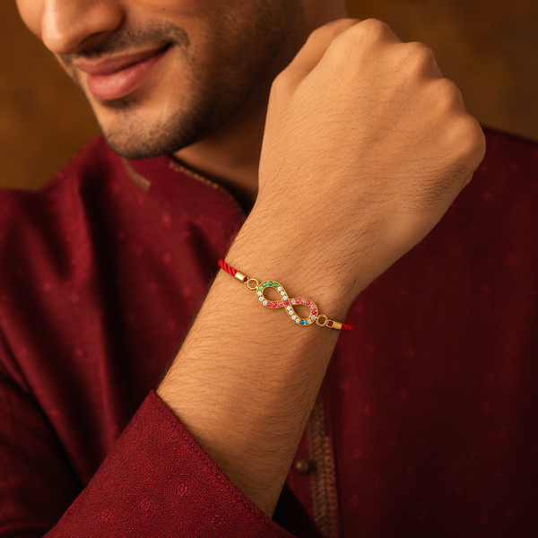 Rakhi Stone-Studded Infinity Motif Charm Design Rakhi