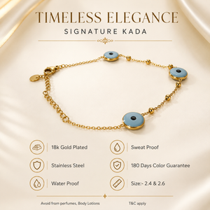 Gold Plated Blue Evil Eye Charm Beaded Station Delicate Chain Bracelet with Lobster Clasp