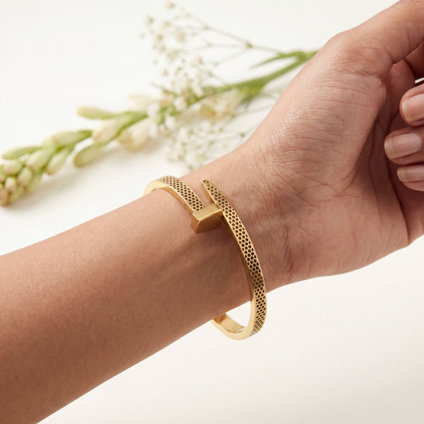 Snake Mesh Chain Nail Design Baby Kada Bangle | Gold Plated Screw Head Cuff Bracelet for Women