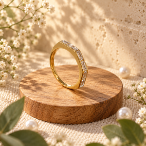 Rings Dual-Tone Polished White Stone Wide-Band Ring