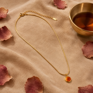 Chain 18K Gold-Plated Slim Snake Chain with Orange Round Pendant - House of Viya