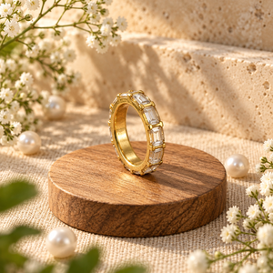 Rings Dual-Tone Polished White Stone Triple-Band Ring