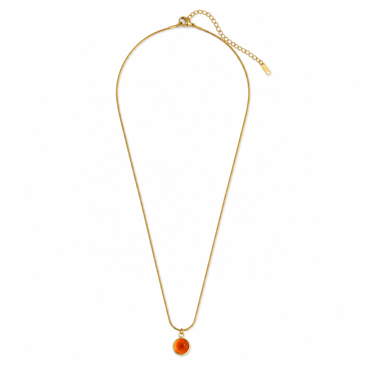 Chain 18K Gold-Plated Slim Snake Chain with Orange Round Pendant