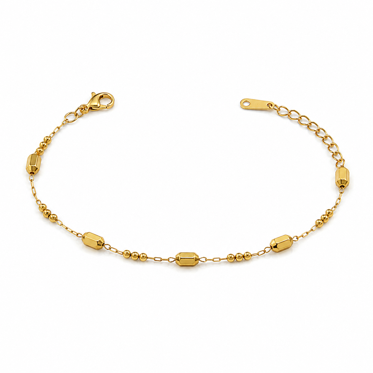 Delicate Gold Plated Single Line Beaded Station Chain Bracelet with Lobster Clasp