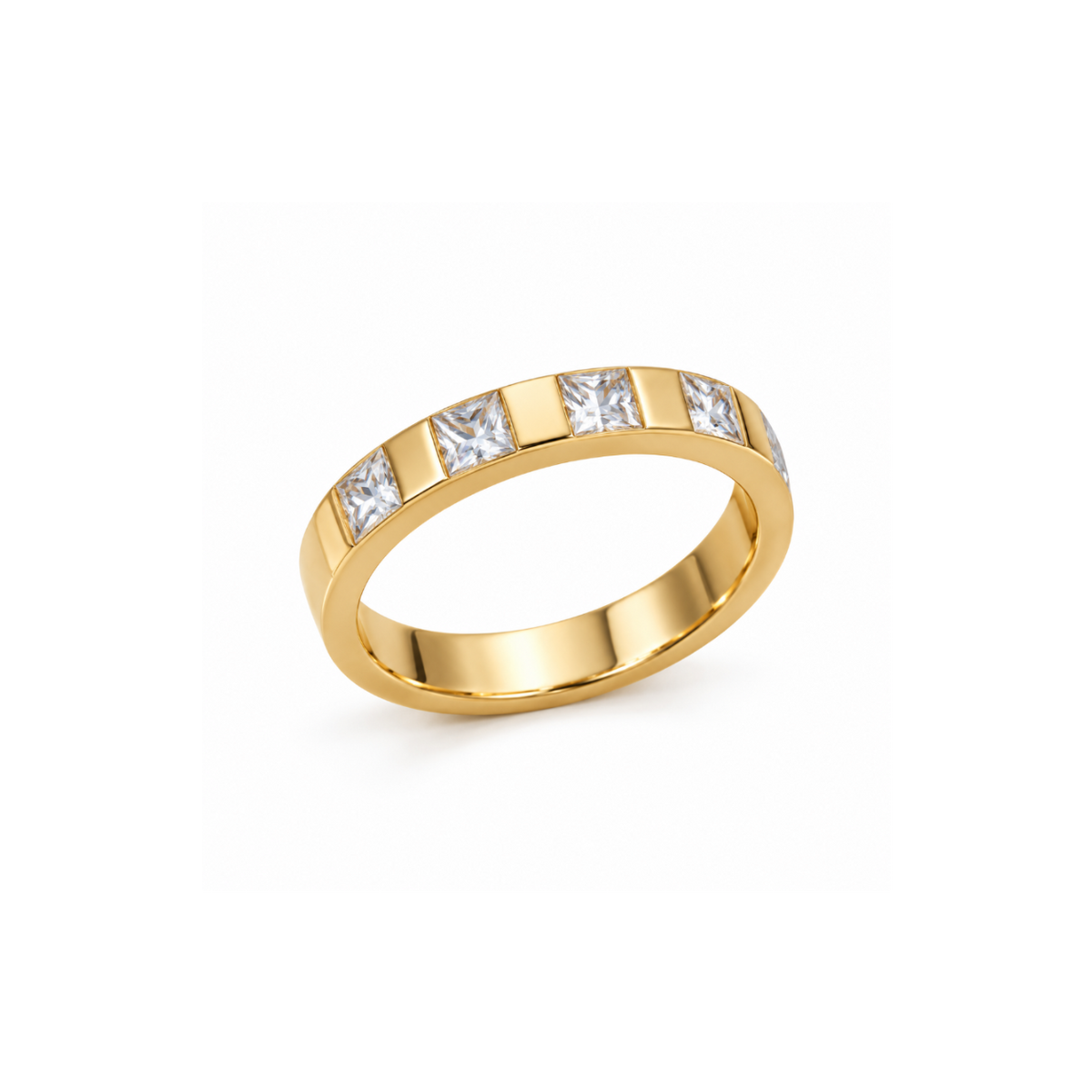 Anti tranish Gold plated 5 Square shaped CZ stone Rings for adults - 1PC