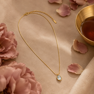 Chain 18K Gold-Plated Fine Chain with Oval White Stone Pendant - House of Viya