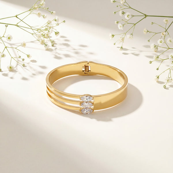 Triple Strand Solitaire CZ Baby Kada Bangle | Gold Plated Multi Band Stackable Bracelet for Women - House of Viya