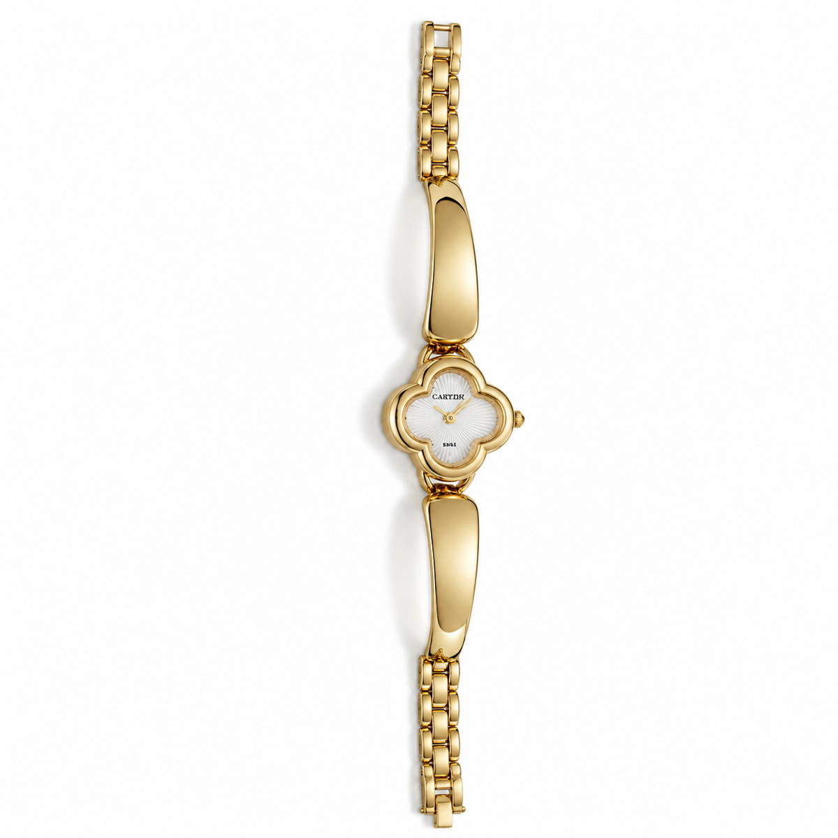 Watches Gold-Tone Clover Shape Dial Chain Bracelet Watch for Women