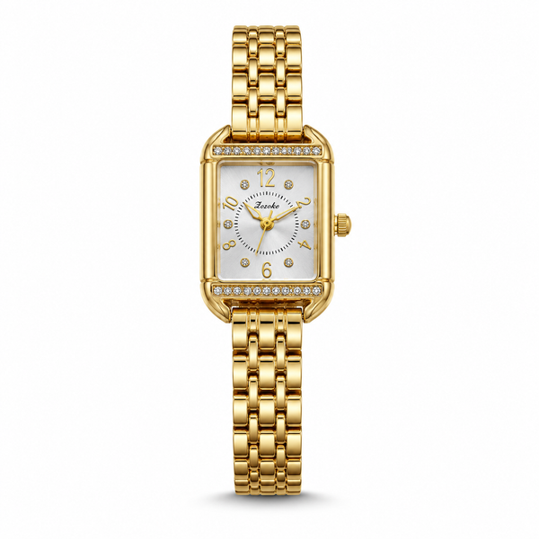 Watches Gold-Tone Rectangular Dial Crystal Studded Bezel Bracelet Watch for Women - House of Viya