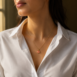 Chain 18K Gold-Plated Slim Chain with Round Light Orange Pendant - House of Viya