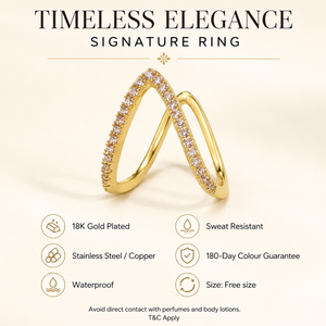 Rings Gold-Tone Crystal-Studded V-Shaped Double-Band Open Design Ring for Women