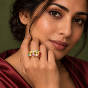 Rings Dual-Tone Polished Rainbow Stone Cluster Ring