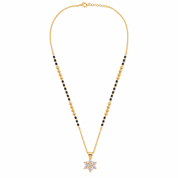 KZ Gold Plated Star Cluster CZ Mangalsutra for Women Black Bead Chain 6 Point Star Pendant FS