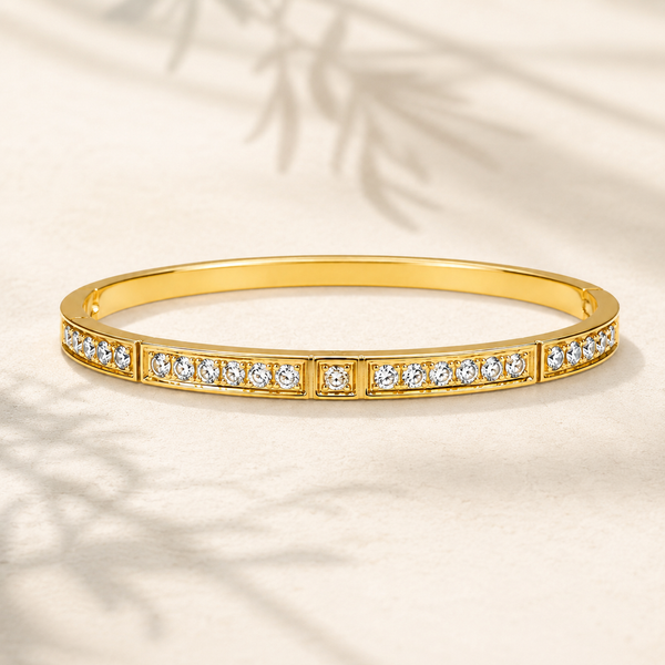 Gold Alternating Square Solitaire Round Diamond Oval Kada for Women | Checkerboard Pattern Stainless Steel Ladies Bangle | Luxury Festive Jewellery - House of Viya