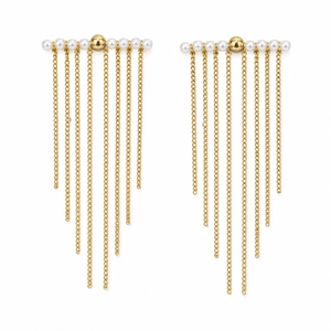 Earrings Gold-Tone Rectangular Stone Halo Drop Earrings - House of Viya