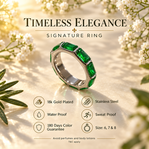 Rings Dual-Tone Polished Green Stone Slim-Band Ring
