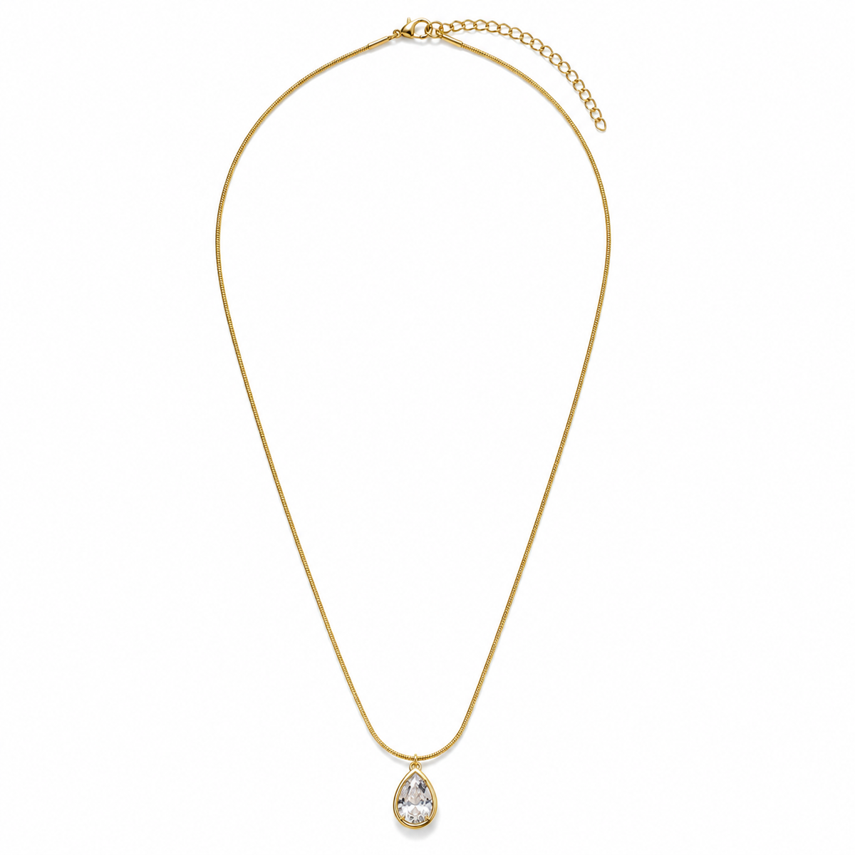 Chain 18K Gold-Plated Delicate Chain with Teardrop White Stone Pendant