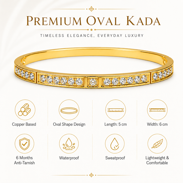 Gold Alternating Square Solitaire Round Diamond Oval Kada for Women | Checkerboard Pattern Stainless Steel Ladies Bangle | Luxury Festive Jewellery - House of Viya