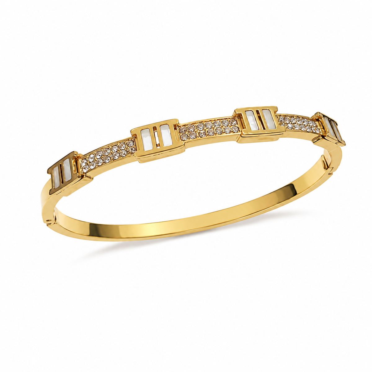 Kadas Gold-Tone Geometric Engraved Pattern Bangle with Polished Finish for Women