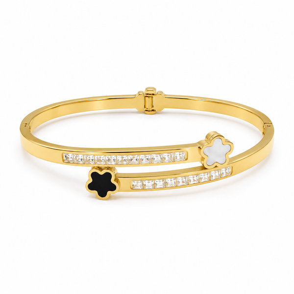 Gold Burnish Set Diamond Oval Kada for Women | Flush Set Stone Stainless Steel Ladies Bangle | Ultra Smooth Festive Jewellery - House of Viya