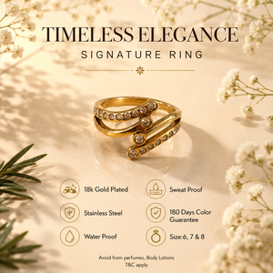 Anti tranish Gold plated Double Spiral Wrap with CZ stone Rings for adults - 1PC