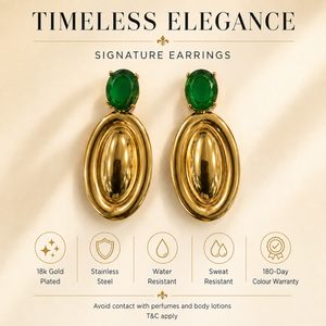 Earrings Gold-Tone Peridot green stone Oval Drop Earrings - House of Viya