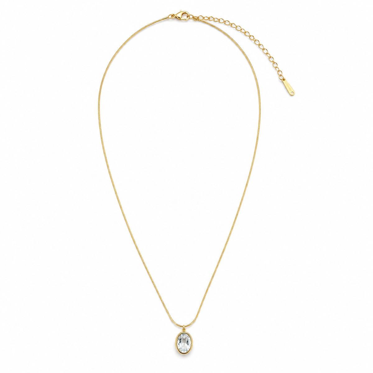 Chain 18K Gold-Plated Fine Chain with Oval White Stone Pendant