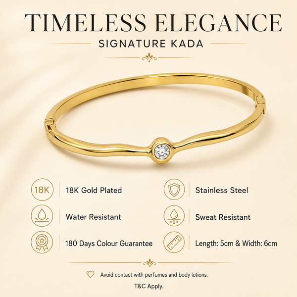 Kadas Gold-Tone Polished Finish Single Stone-Accented Slim Kada for Women - House of Viya