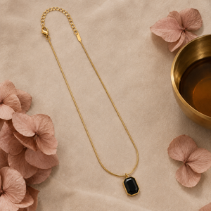 Chain 18K Gold-Plated Slim Chain with Black Rectangular Pendant - House of Viya