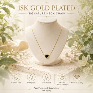 Chain 18K Gold-Plated Minimal Snake Chain with Black Heart Pendant - House of Viya